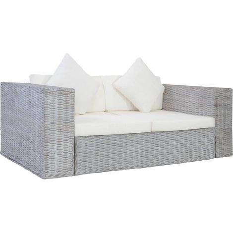 Set divano 2 pezzi con cuscini in rattan naturale grigio 020019687