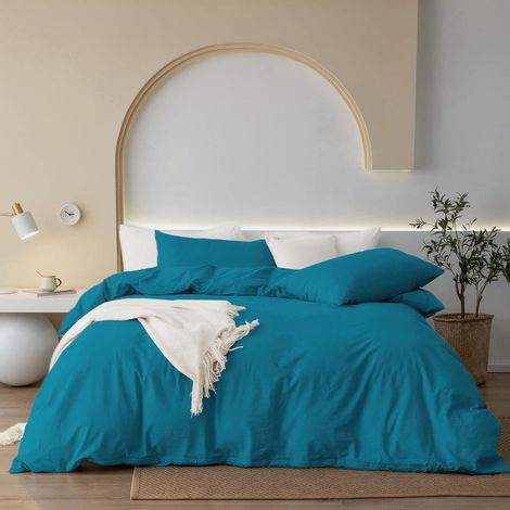 Bettwäsche-Set 155x220 cm Baumwolle Petrol Blau 3-teilig mit Reißverschluss