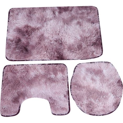 Lot de 3 tapis de salle de bain antidérapants doux, couvre-couvercle de toilette, tapis de contour, décoration intérieure, violet rosé