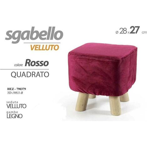 Trade Shop - POUF HOCKER SAMT FARBE BLAU ROT GRÜN QUADRATISCH RUND HOLZBEINE 28X27CM - Platz Rot