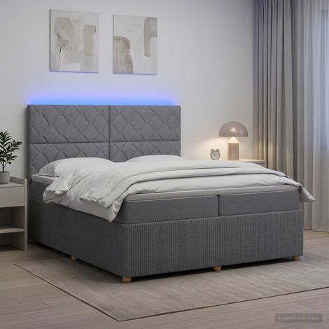 vidaXL Lit boxspring LED avec matelas Gris clair 200 x 200 cm Tissu (1/5)
