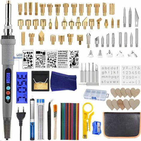 109pcs Wood Engraving Kit Wood Engraving Tool Adjustable Temperature with Colored Pencils Cap Holder Leather Engraving Wood Carving (1/5)