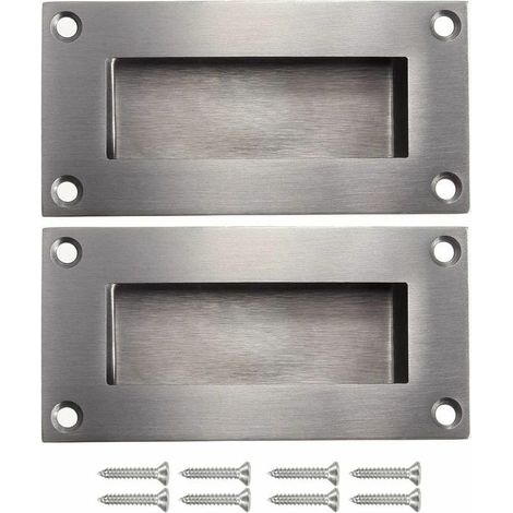 royaluxe - Lot de 2 poignées de porte rectangulaires coulissantes encastrées Poignée encastrée en acier inoxydable brossé satiné Poignées cachées – Argent, (1/5)
