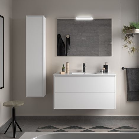 Komplett-Set OPTIMUS 800 WHITE SATIN + Waschtisch + Spiegel + Leuchte