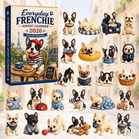 Bulldog à l'heure du thé calendrier avent 2026 2D boîte surprise
