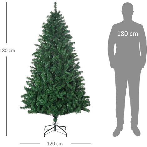 Sapin de Noël artificiel 1,8 m, 1000 branches, pied en métal, PVC vert, Ø120 x 180H cm, arbre décoratif pour salon et fêtes. (1/5)