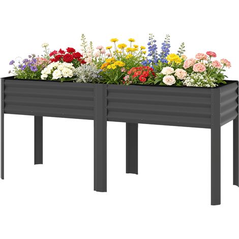 Potager surélevé en métal 241L, bac de jardin renforcé avec barres et géotextile, gris anthracite (1/5)
