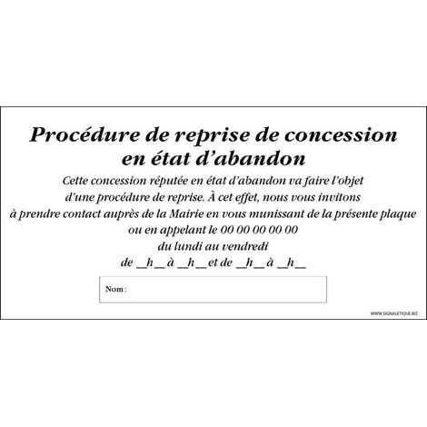 PLAQUE CONCESSION ABANDONNÉE CIMETIÈRE (G1622)
