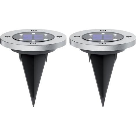 Lot de 2 Spots Solaires LED Acier et Verre, IP44, 6500K, Autonomie 8H (1/5)