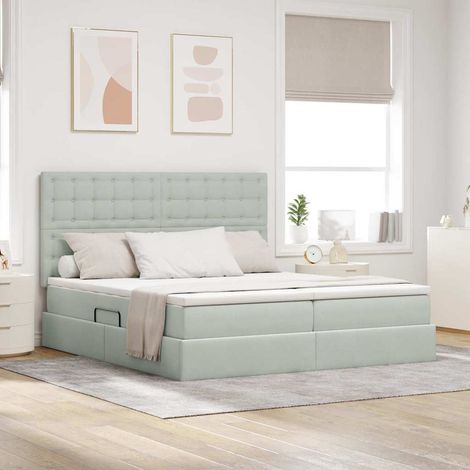vidaXL Lit de rangement LED avec matelas Gris clair 180 x 200 cm (1/5)
