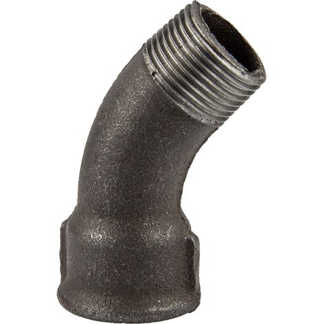 Temperguss-Gewindefitting schwarz langer Bogen 45°, IG x AG 3/8 Zoll, Typ 40, DVGW (1/5)