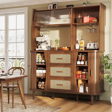 Aparador de cocina con vitrinas y cajones nogal OKMYHOME (1/5)