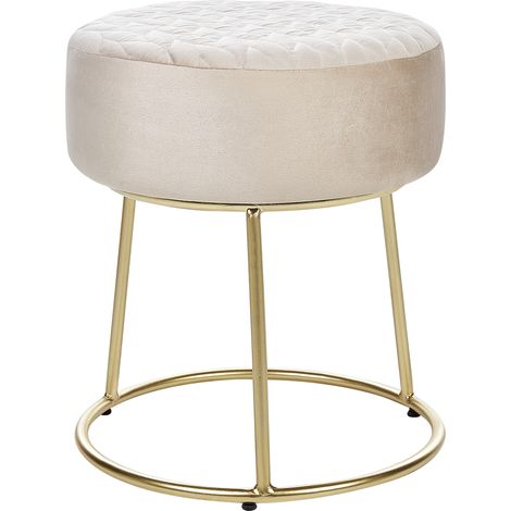Reposapiés redondo de terciopelo base de metal dorado puf glamuroso beige Delco