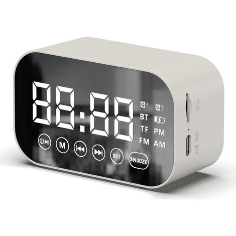Sveglia con altoparlante Bluetooth - con display a specchio a LED, radio, previsioni del tempo - due allarmi potenti - adatta a chi ha il sonno pesante - colore bianco sporco