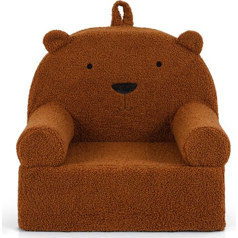 Fauteuil pour Enfant en Forme d’Ours, Canapé Simple Rembourré en Mousse avec Housse en Tissu Polaire Doux, Larges Accoudoirs & Base Antidérapante,