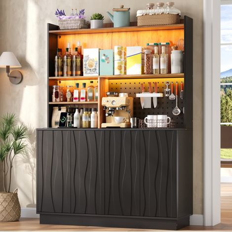 Mobile da cucina 120/43/160 cm nero e naturale, con LED RGB e prese integrate (1/5)