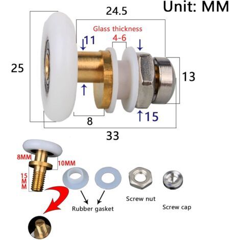 4 Pièces Roulette Porte Douche, Galets de Roulettes Douche Porte Coulissante 25mm de Roulement de Rechang, Pour Remplacement de Douche Coulissante Verre Porte Coureurs Rouleaux- (1/4)
