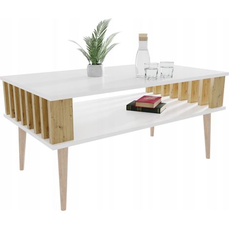 Table basse Lamella pour le salon, table basse blanche/brune (1/5)