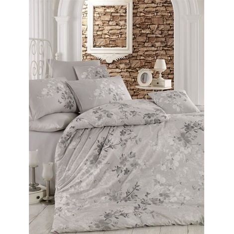 Bettwäsche - 1 Bettdeckenbezug 220 x 240 cm + 2 Kissenbezüge 60 x 60 cm - 100% verstärkter Baumwolle - Grau