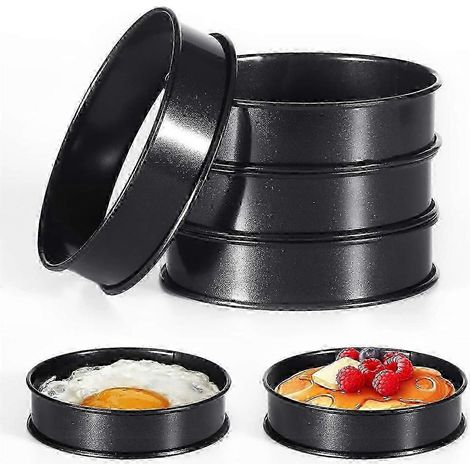 Lot de 6 cercles à crumpets, moule rond en acier inoxydable doublement roulé de 10 cm pour gâteaux, tartelettes, biscuits, œufs et hamburgers, compatible avec la cuisson au four. (1/5)
