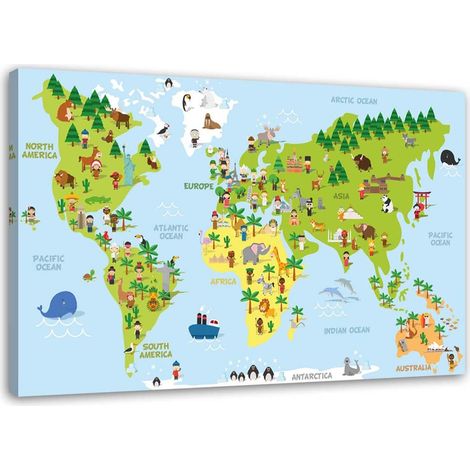 Tableau déco Animaux Carte du monde 100x70 (1/5)