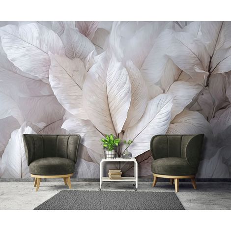 Fototapete Blätter Abstrakt Grau 3D-Optik, für Wohnzimmer und Schlafzimmer, 150 x 105 cm – Komplettset inkl. Kleister & Anleitung (1/5)