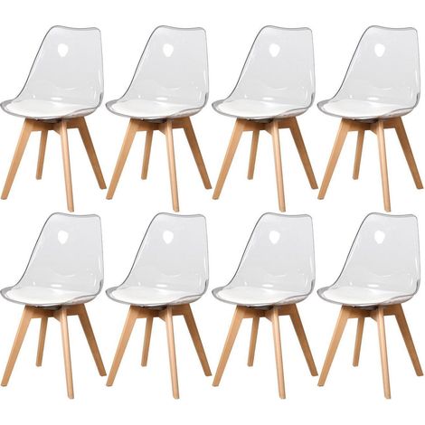 Lot de 8 chaises de salle à manger transparentes design scandinave avec coussin blanc (1/5)