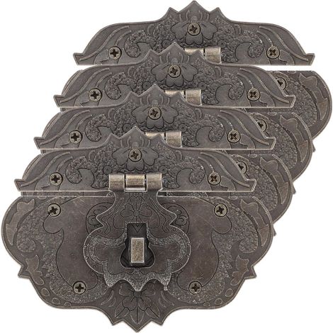 Lot de 4 Loquets à Moraillon Anciens en Alliage de Zinc, Finition Laiton Antique, Taille Moyenne, Fermoir Décoratif pour Boîte à Bijoux, Coffrets et Caisses à Vin, Vis (1/5)
