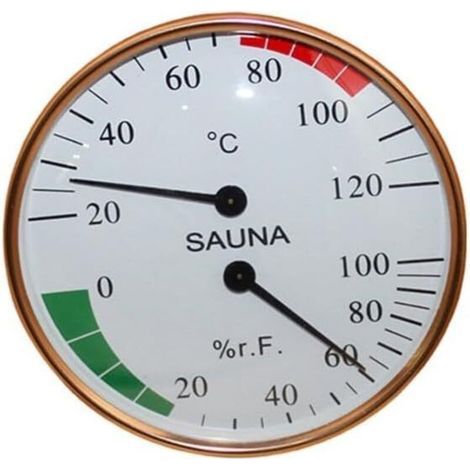 Hygromètre mural pour sauna, 10 x 10 x 3 cm, doré et blanc, avec thermomètre et humidité, accessoire pour sauna à vapeur (1/5)