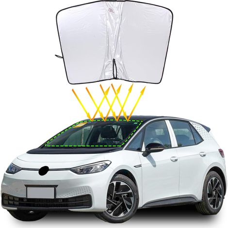 Pare-soleil de voiture avec sac de rangement compatible avec Volkswagen ID.3 2019-2024 210T Pare-soleil de voiture pliable en polyester réfléchissant pour protection solaire et isolation (1/5)