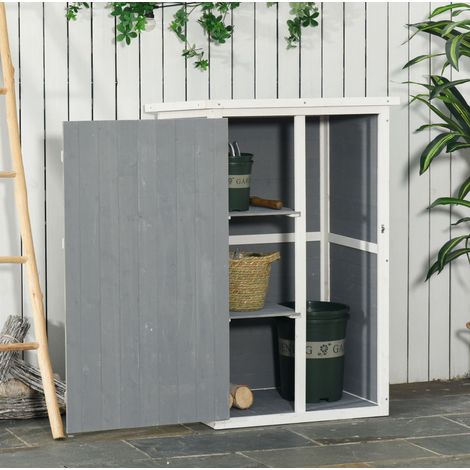 Armoire de jardin 75x56x115 cm en bois gris et blanc, avec rangement, pour extérieur FloraGrace (1/5)