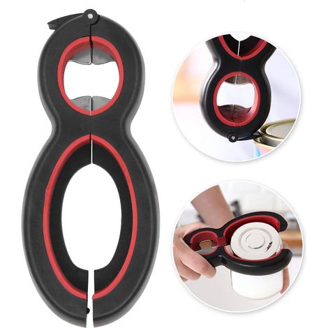 Décapsuleur, décapsuleur 6 en 1, décapsuleur multi-ouvre-bouteille et ouvre-bouteille avec poignée de bocal, outils de cuisine pour enfants, personnes âgées et mains faibles Oi-FRIS