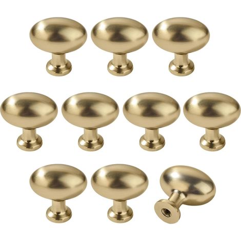 Juego de 10 pomos ovalados para armarios, 35 mm, tiradores de puerta de muebles de aleación de aluminio, pomos de cajón vintage en oro cepillado, tirador ovalado decorativo para cómoda. (1/5)