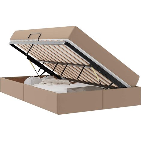 Letto con contenitore e materasso 2 pcs Cappuccino Pelle vidaXL