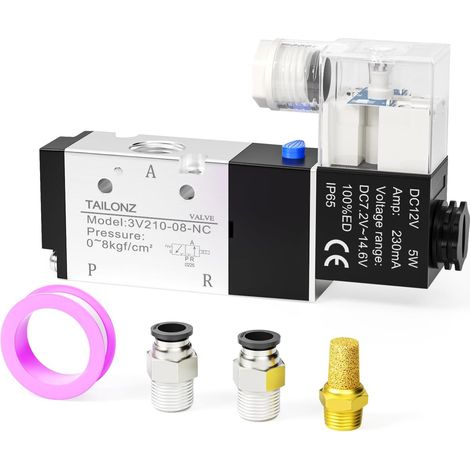 Electrovanne 1/4 "BSP 3V210-08 DC12V mono-bobine pilotée Electrique 2 positions 3 voies Type de connexion (boîte de jonction) (1/5)