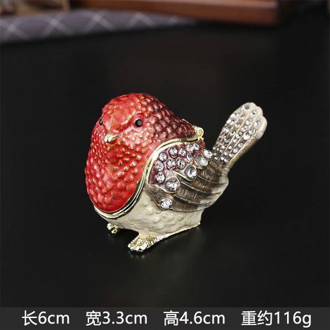 Boîte à bijoux moineau (blanche, 6 x 3,3 x 4,6 cm), boîte de rangement pour ornements artisanaux en métal émaillé (1/2)