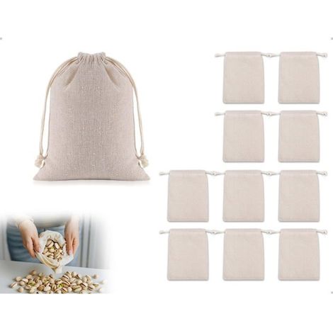 Pochettes coton-10,Beige,-Sacs tissu cordon à garnir réutilisables coton lin pour lavande bijoux jouets fruits-Pochettes Aucunely (1/4)