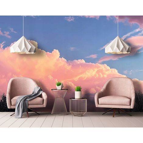 Vlies Fototapete Wolken 300x210 cm, Tapeten, für Wohn und Schlafzimmer, Vliestapete Wandtapete Tapete 3D Effekt- inkl. Kleister - Sonnenuntergang Rosa Himmel, WallArena (1/4)