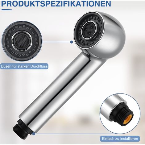 Geschirrbrause Ersatzkopf mit 2 Strahlarten，Handbrause Küche Ersatz-Brausekopf，Brause Küchenarmatur&Spültischarmatur，Chrom Zwei Wasserstrahlarten