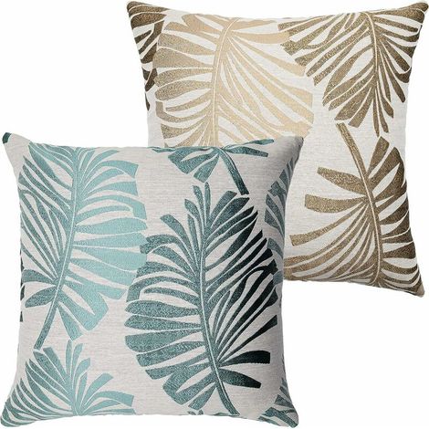 Lot de 2 Housse de Coussin 45x45cm,Taie d'oreiller Decoratif Canapé Lin,sans Rembourrage,avec Fermeture éclair Dissimulée,pour Voiture Salon Chambre à Coucher Bureau,Vert+Marron (1/5)