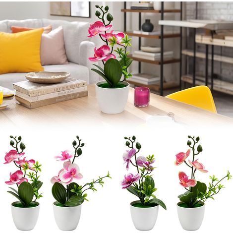 Juego de 4 orquídeas artificiales, flores artificiales en una maceta de 26 cm. (1/5)