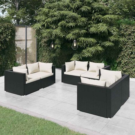Salon de jardin 6 pcs Ensemble Table et Chaise de Jardin - avec coussins Résine tressée Noir BV583203 - BonneVie (1/5)
