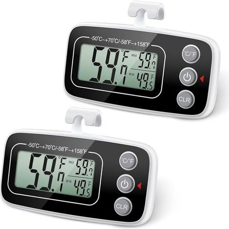 【Set da 2】 Termometro per frigorifero, termometro digitale per frigorifero/congelatore con ampio schermo LCD, funzione min/max, 3 metodi di misurazione supportati, convertibile da °C a °F per casa e r (1/5)