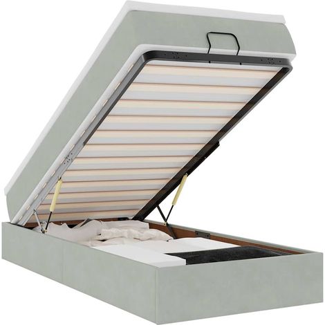Lit simple Lit adulte Cadre de lit ottoman et matelas gris clair 90x190 cm velours (1/5)