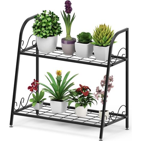 GOPLUS étagère à Fleurs en Fer-60 x 30,5 x 61,5 CM-Support de Pots de Fleurs à 2 Niveaux-étagère Polyvalente Intérieur&Extérieur (1/5)