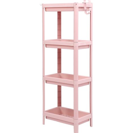Étagère de salle de bain à plusieurs niveaux, stable et durable, autoportante, d'angle, rose, 4 niveaux (1/5)
