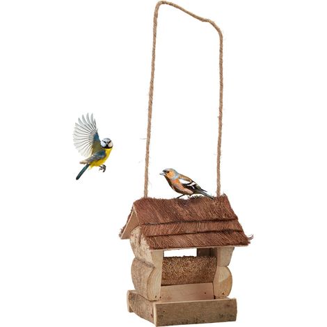 relaxdays Casetta per Uccelli, Realizzata a Mano, in Legno, Decorazione per Balcone & Giardino, 15x12x15 cm, Naturale (1/5)