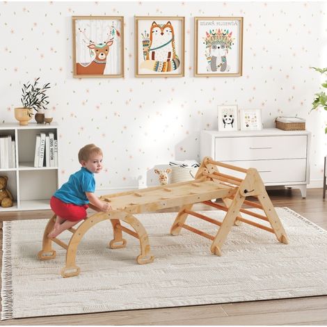 Structure d'escalade 7-en-1 pliable en bois naturel pour enfants de 1,5 à 4 ans HAVRYA (1/3)