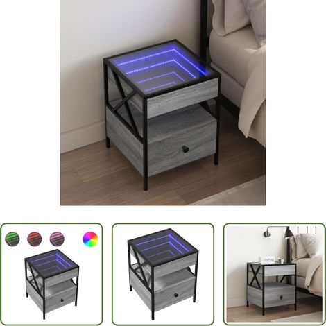 Miroir LED - Table de chevet avec LED infini sonoma gris 40x40x51 cm (1/5)