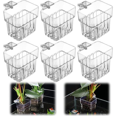 Lot de 6 supports de plantes d'aquarium transparents pour aquarium, paniers à plantes suspendus, avec trous, support pour plantes aquatiques, décoration d'aquarium (1/5)